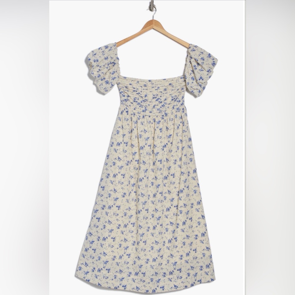 Lush Blue Floral Off-Shoulder Midi Dress - Picture 4 of 5
